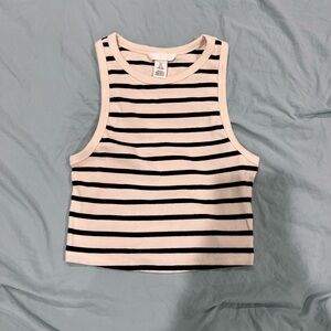 H&M Black and White Striped Crop Top